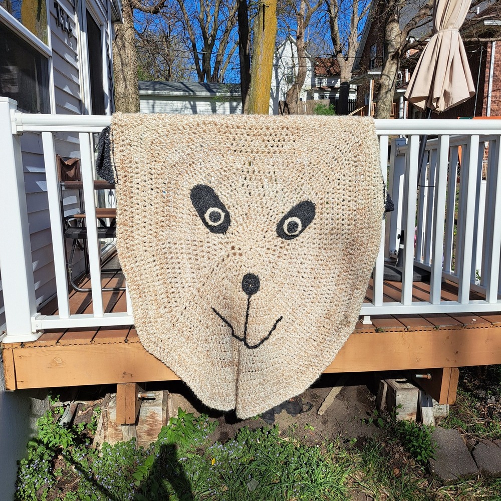 Handmade Crochet Panda Bear Throw Blanket Chunky Knit Beige Black Animal Nursery